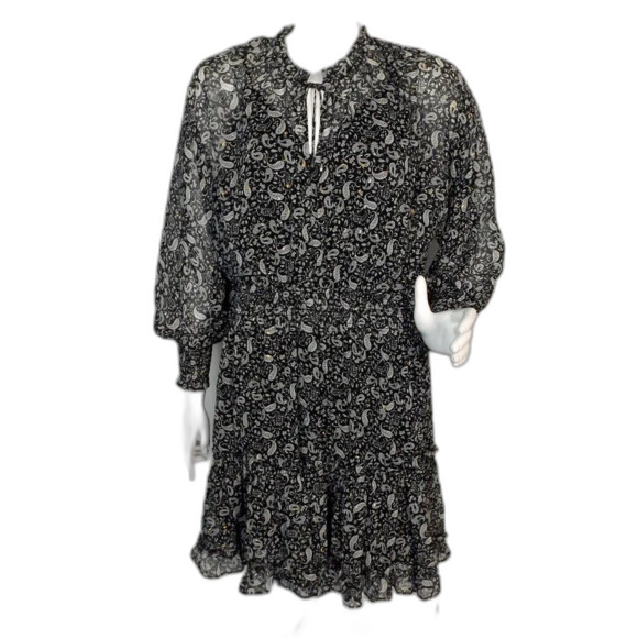Love Stitch Dresses & Skirts - new LOVESTITCH Dress, L, Black/White Paisley, Smocked Waist/Cuffs, Attached Slip